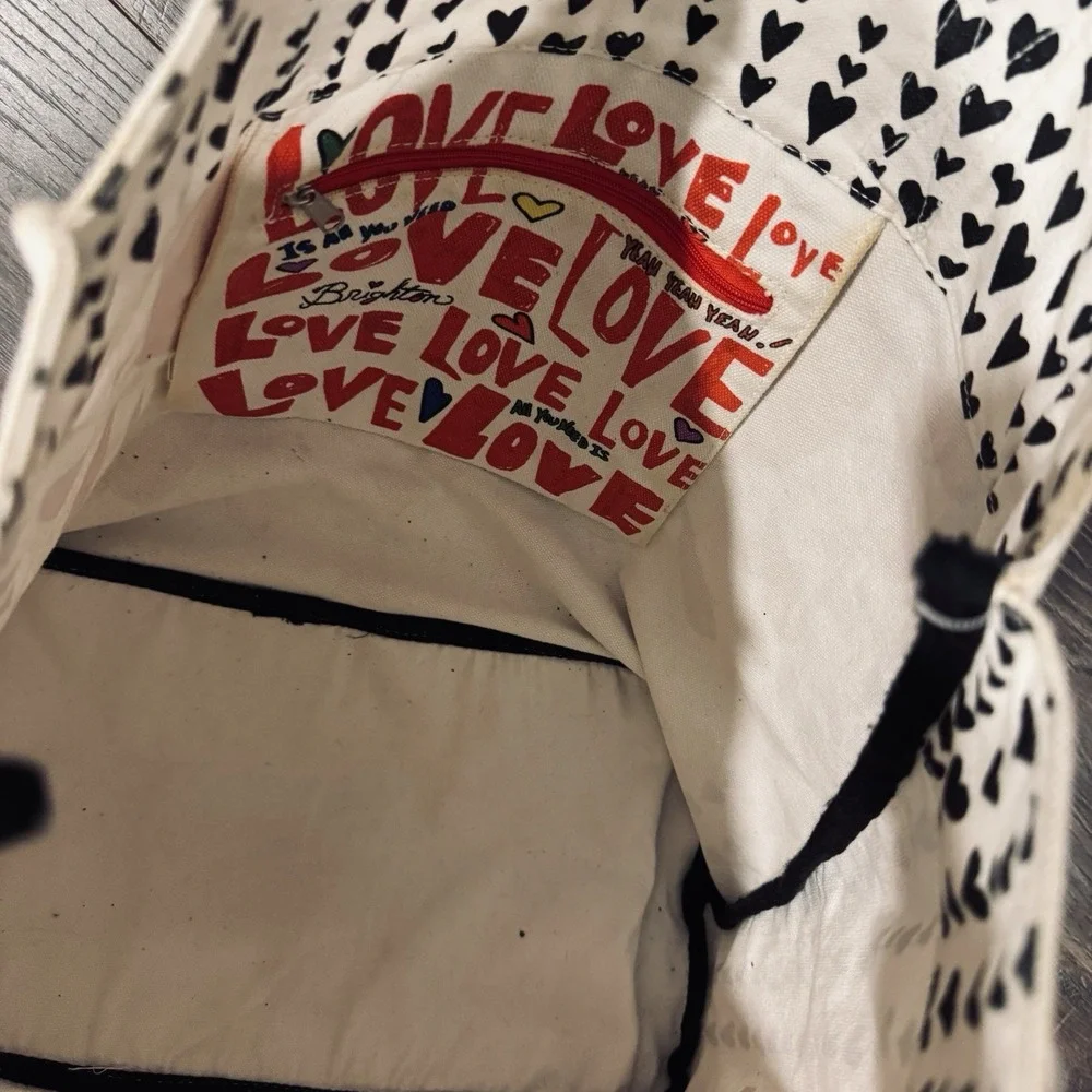 Brighton‎ Love Heart Canvas Tote Bag Red Black White Large Shoulder Handbag